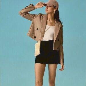 Maeve Cropped Faux Leather Blazer